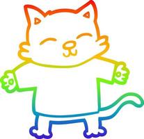 desenho de linha de gradiente de arco-íris feliz gato de desenho animado vetor