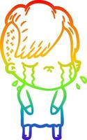 desenho de linha de gradiente de arco-íris desenho animado menina chorando vetor