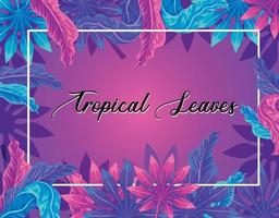 fundo roxo brilhante com folhas tropicais vetor