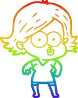 desenho de linha de gradiente de arco-íris garota de desenho animado fazendo beicinho vetor