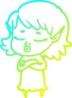 linha de gradiente frio desenhando uma linda garota elfa de desenho animado com braços cruzados vetor