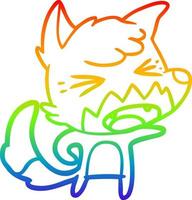 linha de gradiente de arco-íris desenhando raposa de desenho animado com raiva vetor