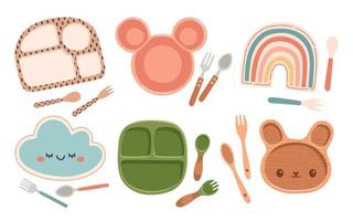 conjunto de talheres infantil ilustração vetorial de design plano de prato infantil vetor