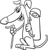 desenho de personagem de cachorro alpinista de desenho animado com mochila para colorir vetor