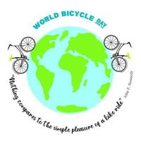 3 de junho design de modelo de dia mundial da bicicleta para banner, cartões de saudação, logotipo, mnemônico, símbolo, ícone, rótulo, banner ou ilustração vetorial de design de pôster vetor