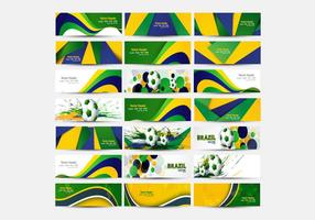 Cabeçalho da cor da bandeira brasileira com futebol vetor