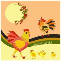 ilustração vetorial isolada com galinha bonitinha pintada no ovo de páscoa e decorada com flores vermelhas. decoração tradicional de ovos para feriado religioso. cartão de feliz páscoa, banner ou post. vetor