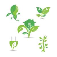 ícones de logotipo de vetor ecologia verde. ambiente limpo, processo de reciclagem e conjunto de logotipo de energia renovável