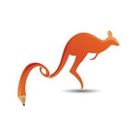 canguru com logotipo de cauda de lápis. modelo de design de vetor de ícone de educação