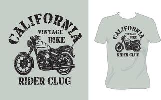 Califórnia vintage bike rider clube tipografia textura quebrada design de camiseta de cor preta vetor