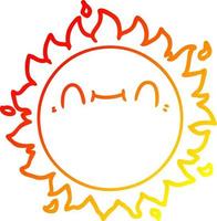 linha de gradiente quente desenhando sol de desenho animado feliz vetor