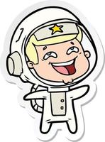 adesivo de um astronauta rindo de desenho animado vetor