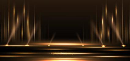 elegante palco dourado vertical brilhante com brilho de efeito de iluminação em fundo preto. modelo de design de prêmio premium. vetor
