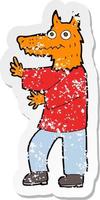 adesivo retrô angustiado de um homem de raposa engraçado de desenho animado vetor
