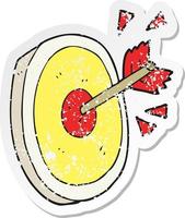 adesivo retrô angustiado de uma flecha de desenho animado atingindo o alvo vetor