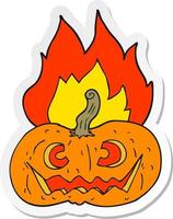adesivo de uma abóbora de halloween em chamas de desenho animado vetor