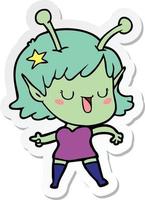 adesivo de um desenho animado de garota alienígena feliz vetor