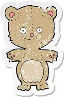 adesivo retrô angustiado de um ursinho de pelúcia feliz de desenho animado vetor