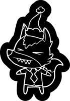 ícone de desenho animado de chefe lobo bravo de um chapéu de papai noel vetor