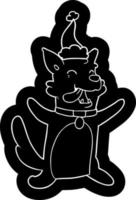 ícone de desenho animado de um cachorro feliz usando chapéu de papai noel vetor
