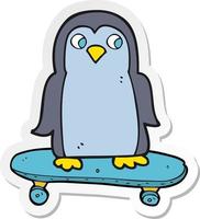 adesivo de um pinguim de desenho animado andando de skate vetor