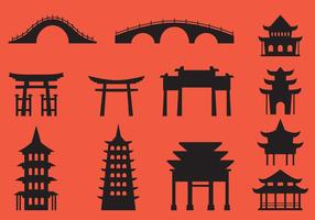 Vetores japoneses da silhueta da arquitetura
