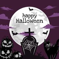 design de vetor de banner de halloween de gato preto assustador