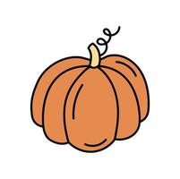 doodle abóbora isolada. vegetal laranja contorno colorido. símbolo da colheita de outono e halloween. ilustração vetorial de abóbora desenhada à mão vetor