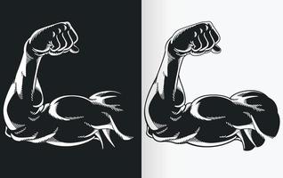 silhueta braço preto flexionando o músculo bíceps vetor