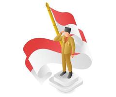 lutadores respeitados com a bandeira da indonésia independente vetor