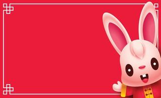 saudações de desenhos animados de coelho fofo na bandeira vermelha em branco. Modelo de banner do zodíaco do ano novo chinês de 2023. ano do coelho. vetor