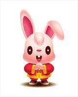 feliz ano novo chinês 2023. desenho animado coelho bonito vestindo traje tradicional chinês com gesto de saudação. ano do coelho. personagem de coelho vetor