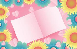 dia das mães cartão banner vetor com flores da primavera e banco paper.symbol de amor e papel cortar corações no fundo rosa.