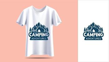 nova camiseta branca masculina em t-shirt de maquete vetorial design de impressão de tipografia de acampamento de aventura vintage vetor