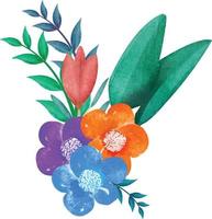 ilustração digital de flores e folhas em aquarela. você pode usar este design para imprimir em cartões, molduras, canecas, sacolas de compras etc. o que quiser. vetor