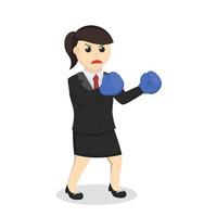 boxer de secretária de mulher de negócios pronta para lutar contra o personagem de design em fundo branco vetor