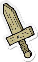 adesivo de uma espada de madeira de desenho animado vetor