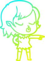 linha de gradiente frio desenhando uma linda garota vampira de desenho animado vetor