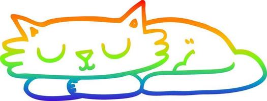 desenho de linha gradiente arco-íris desenho animado gato dormindo vetor