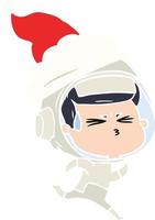 ilustração de cor plana de um astronauta estressado usando chapéu de papai noel vetor