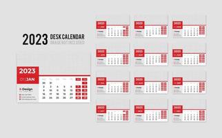 Modelo de calendário de mesa 2023, design de layout de calendário de mesa 2023, calendário diário de mesa vetor