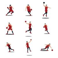 conjunto de desenhos animados de ilustrações de homem jogando jogo de basquete - conjunto de ilustrações de jogador de basquete isolado em branco
