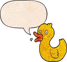 desenho animado pato quacking e bolha de fala no estilo de textura retrô vetor