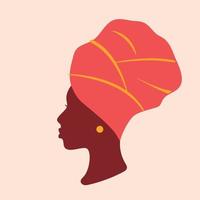 mulher afro-americana em um cocar tradicional. retrato. jovem com um headwrap na cabeça dela. ilustração vetorial vetor