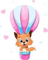 raposa de desenho animado bonito está voando em um balão de ar quente vetor