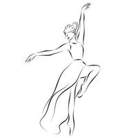 desenho de esboço de uma dançarina elegante em uma dança, uma bailarina em um vestido longo vetor