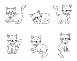 conjunto de gatos bonitos em estilo cartoon. página para colorir para crianças. vetor