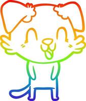 desenho de linha de gradiente de arco-íris rindo cachorro de desenho animado vetor