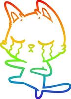 desenho de linha de gradiente de arco-íris chorando gato de desenho animado dançando vetor
