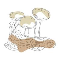 arte de linha de cogumelos. outono, floresta e desenho de mão de colheita. ilustração de design de desenho gráfico de uma linha moderna vetor